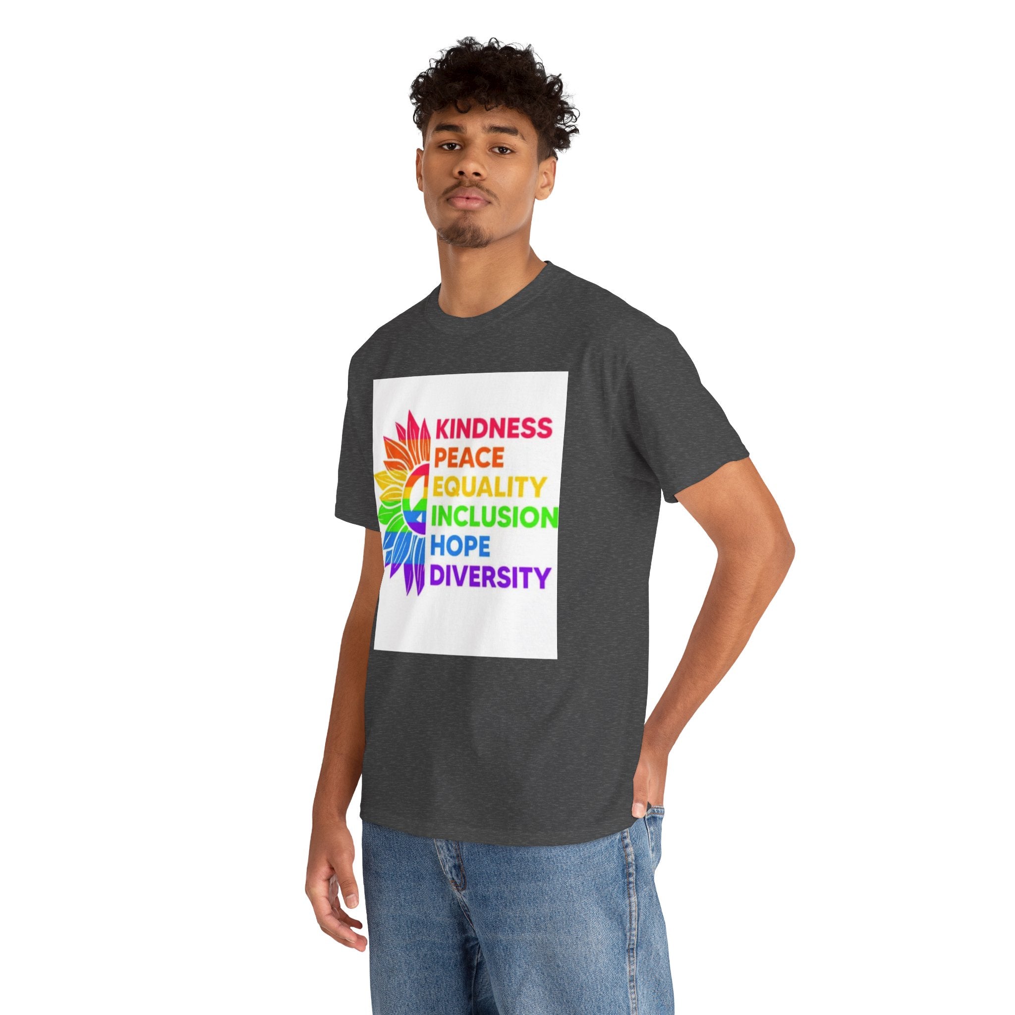 Rainbow Inclusivity Unisex Heavy Cotton Tee - Kindness, Peace, Equality, Hope & Diversity