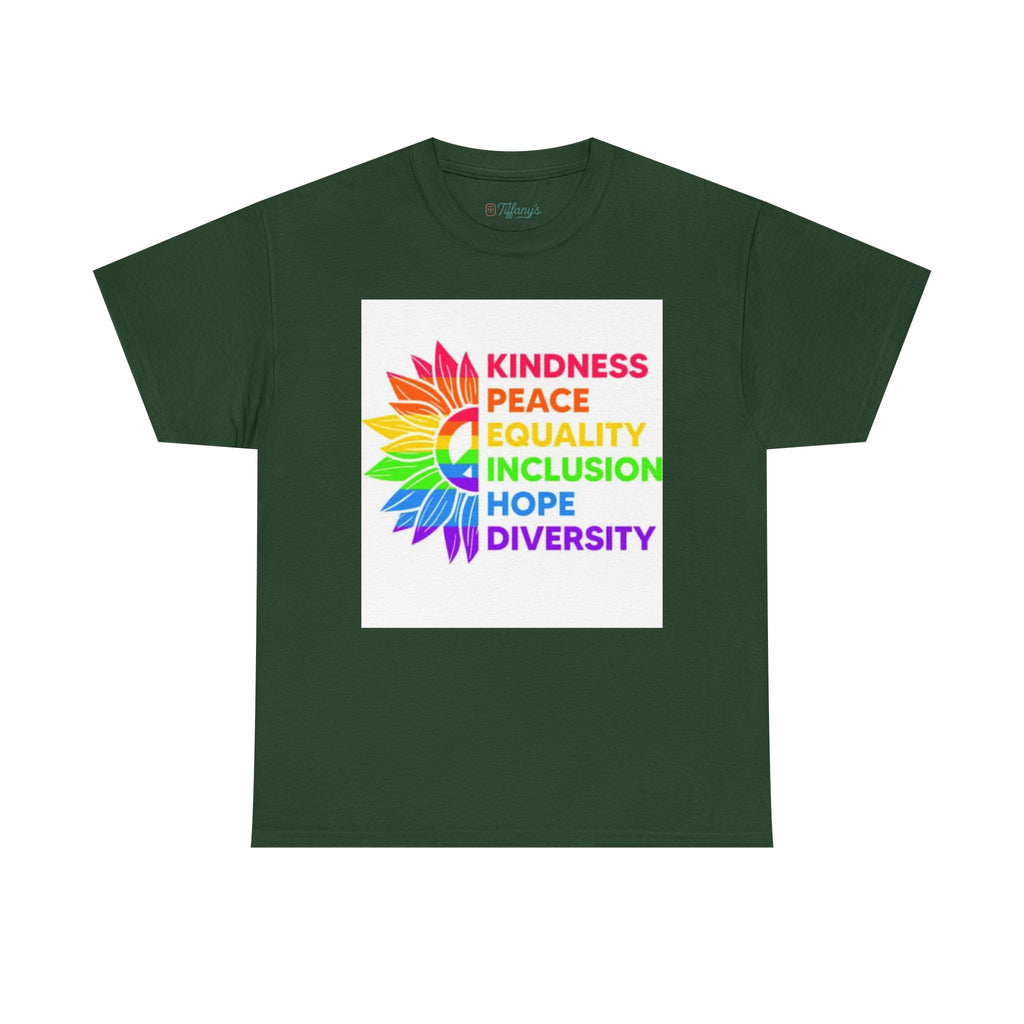 Rainbow Inclusivity Unisex Heavy Cotton Tee - Kindness, Peace, Equality, Hope & Diversity