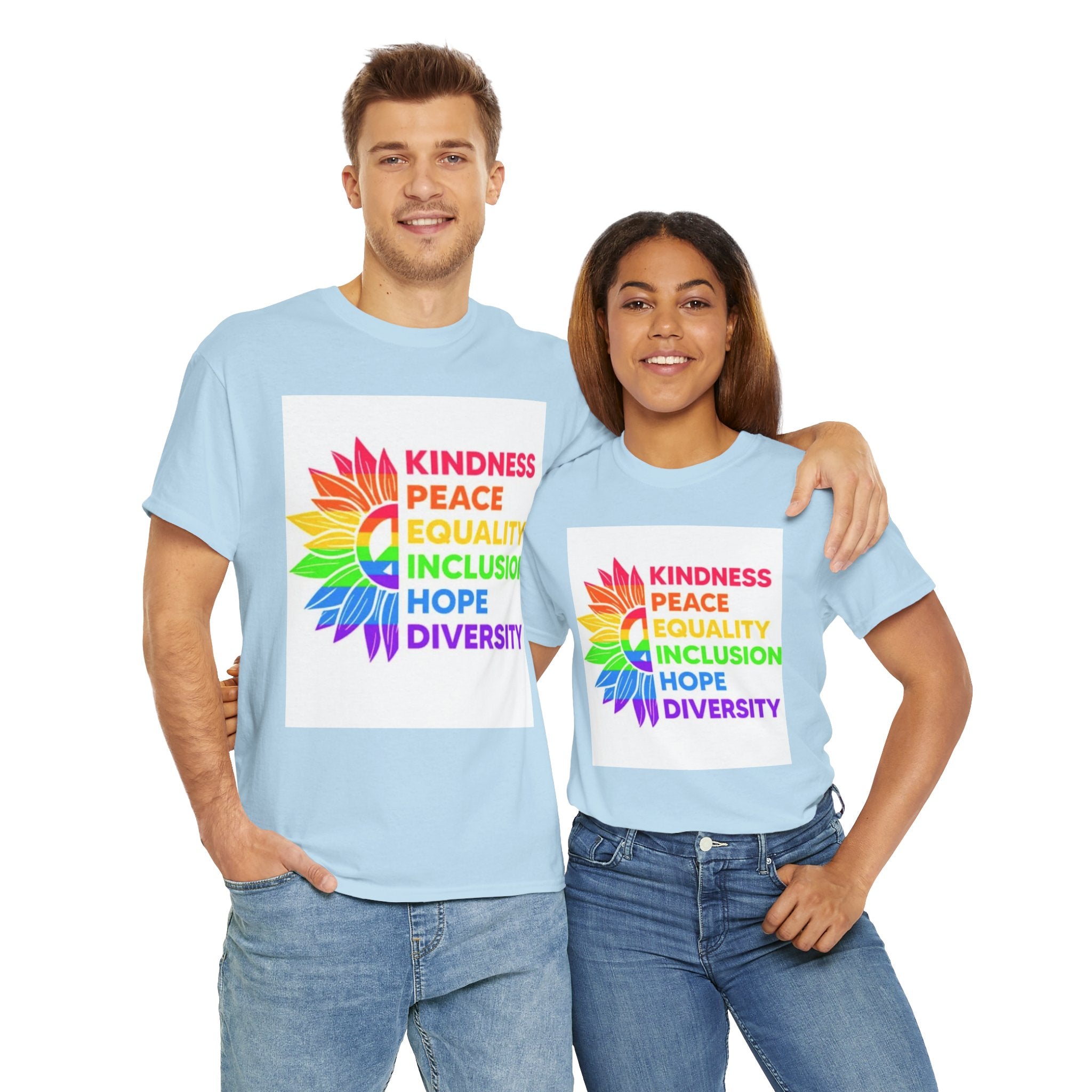 Rainbow Inclusivity Unisex Heavy Cotton Tee - Kindness, Peace, Equality, Hope & Diversity