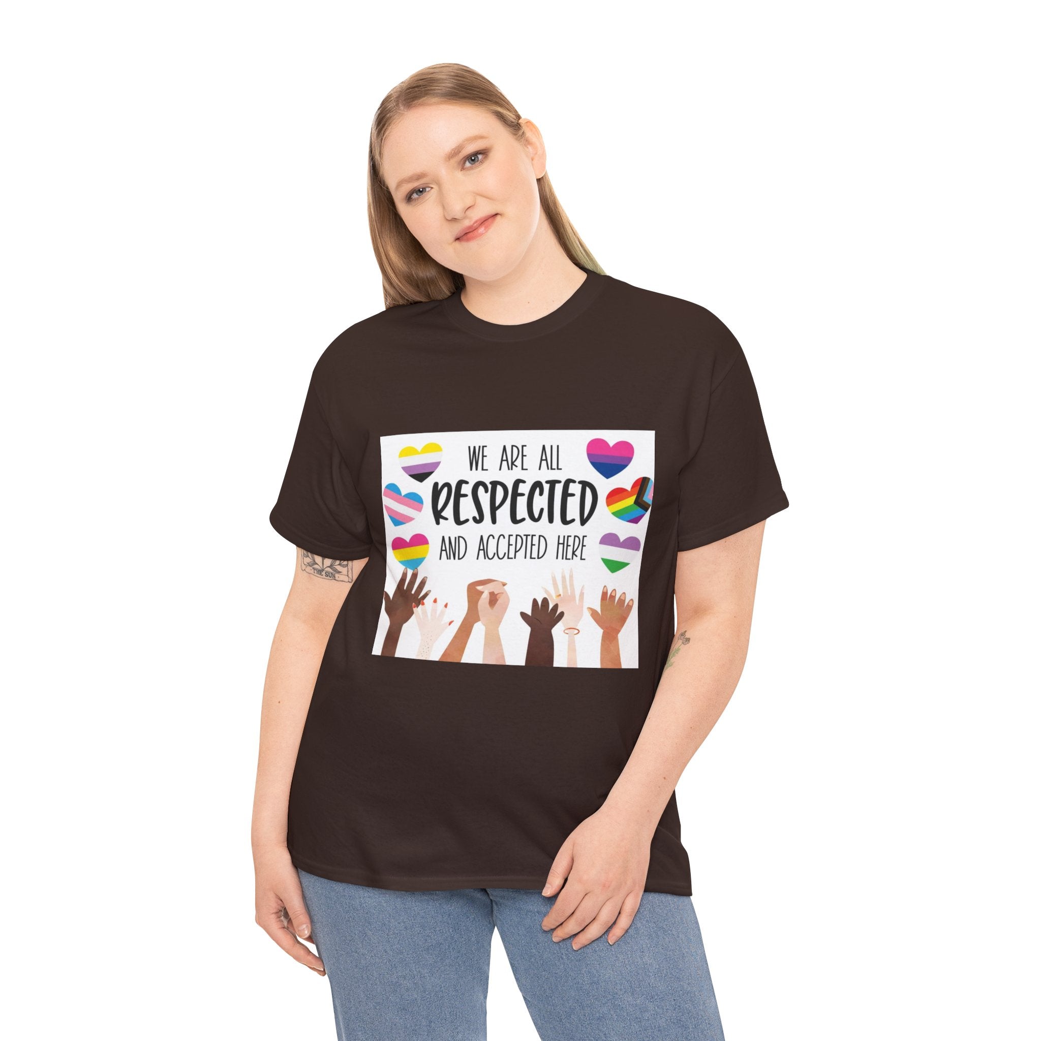 Inclusive Message Unisex Heavy Cotton Tee - "We Are All Respected and Accepted Here"  Inclusivity Unisex