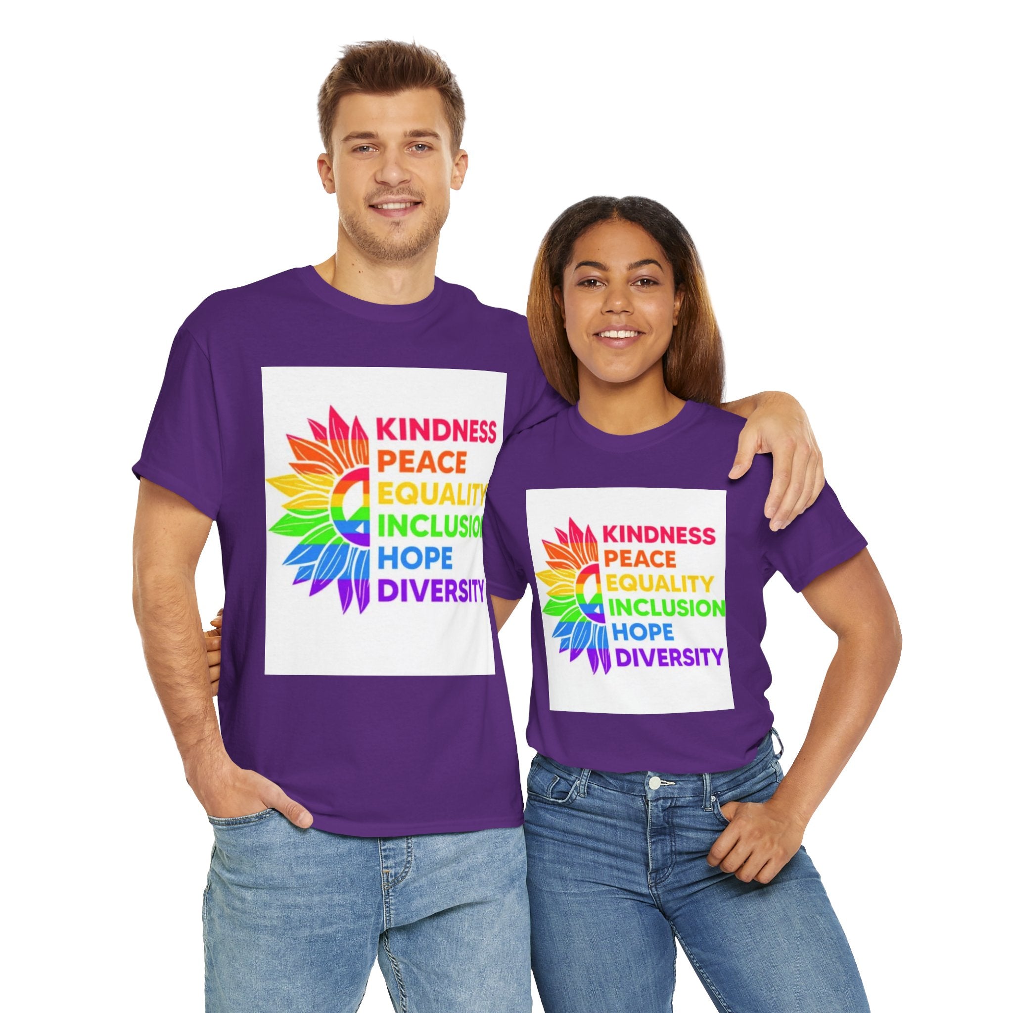 Rainbow Inclusivity Unisex Heavy Cotton Tee - Kindness, Peace, Equality, Hope & Diversity