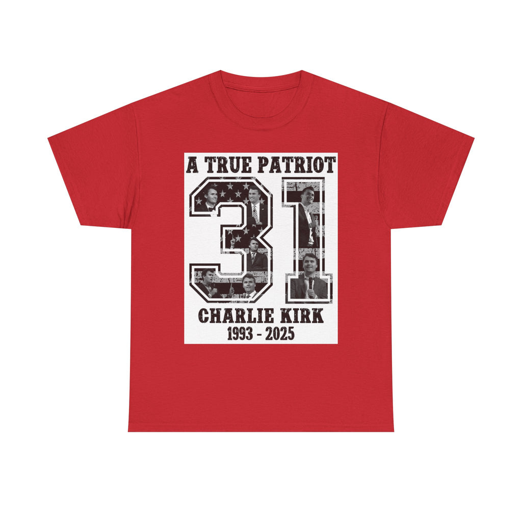 Patriotic Kirk Tribute Tee, Unisex Heavy Cotton Tee, Memorial Shirt, Tribute Gift, 4th of July, Casual Wear, Commemorative Apparel