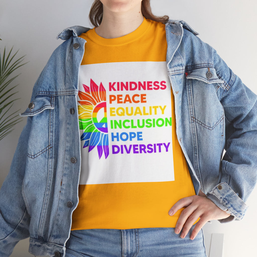 Rainbow Inclusivity Unisex Heavy Cotton Tee - Kindness, Peace, Equality, Hope & Diversity