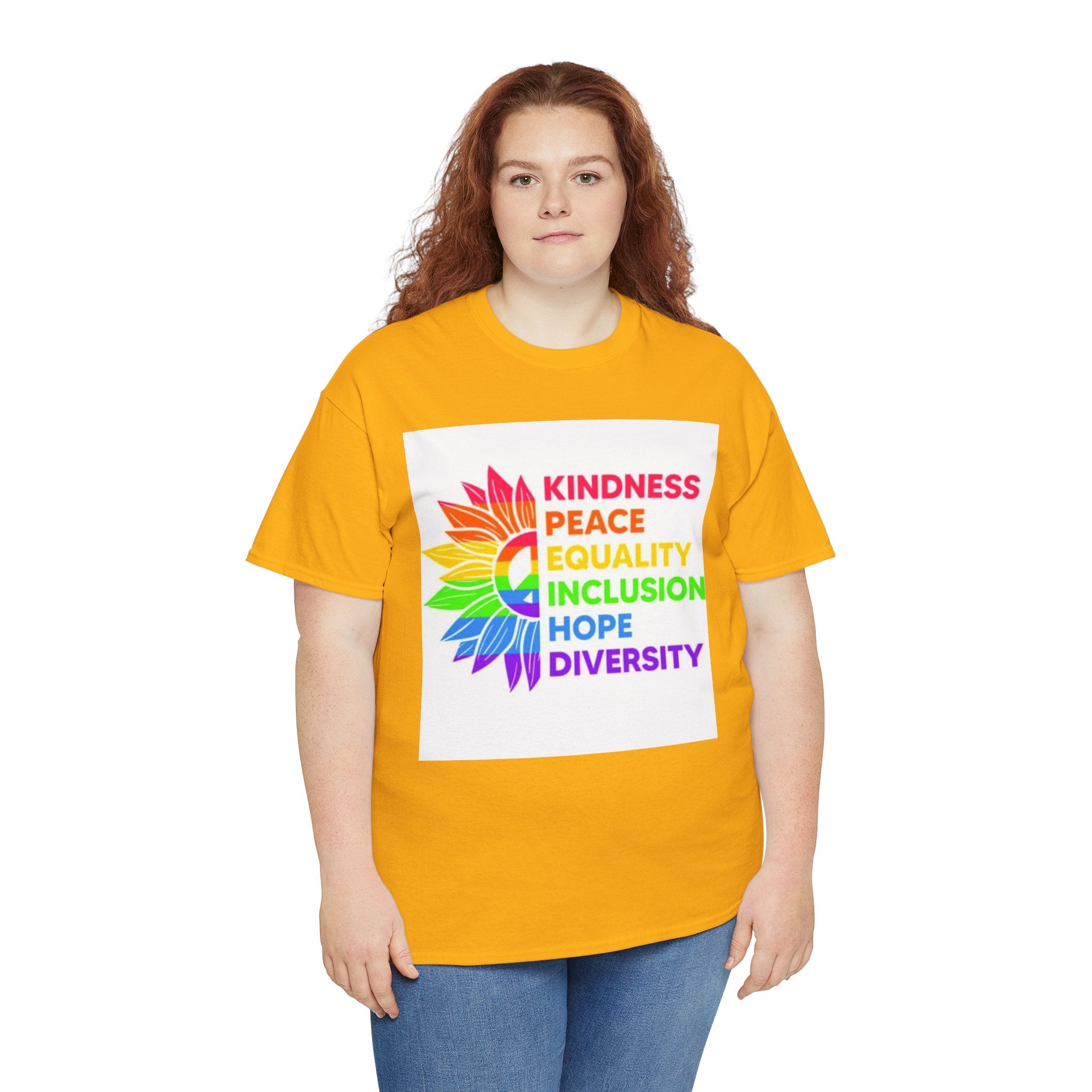 Rainbow Inclusivity Unisex Heavy Cotton Tee - Kindness, Peace, Equality, Hope & Diversity