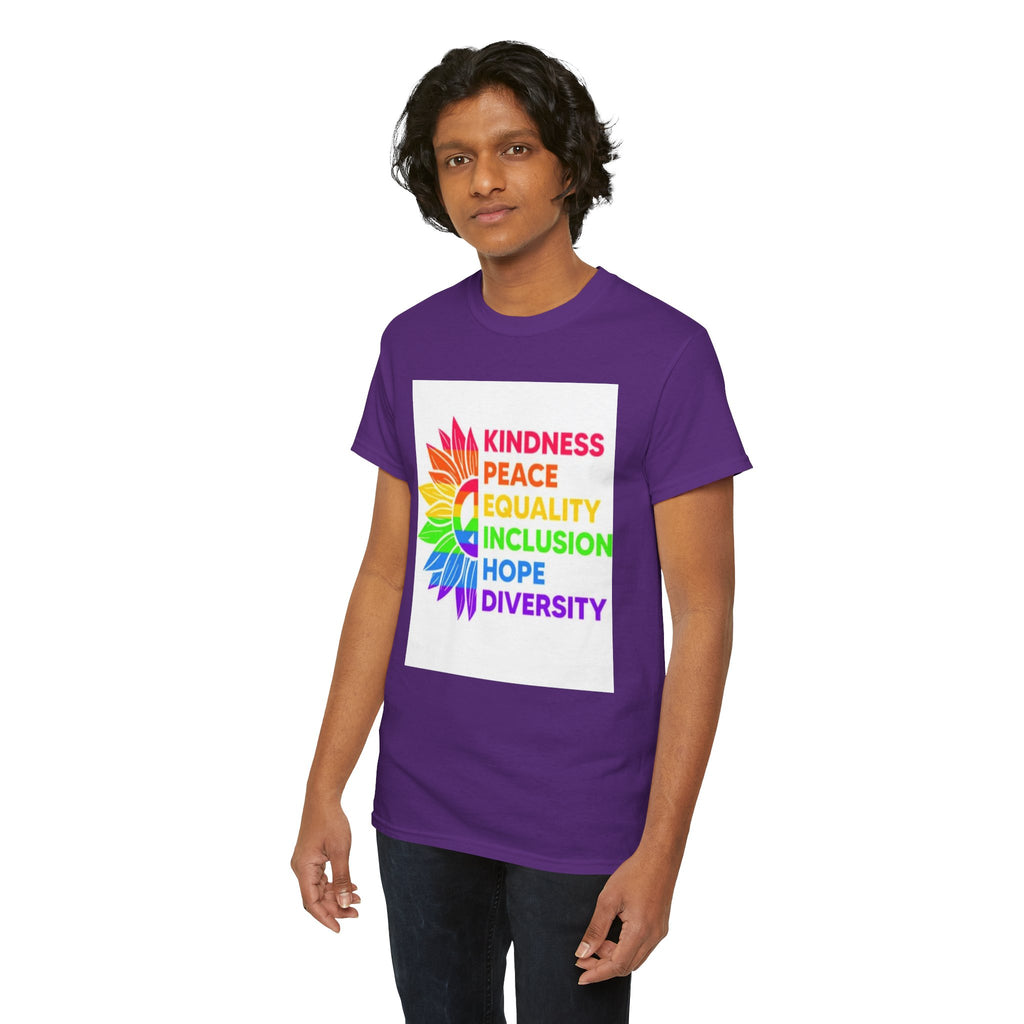 Rainbow Inclusivity Unisex Heavy Cotton Tee - Kindness, Peace, Equality, Hope & Diversity