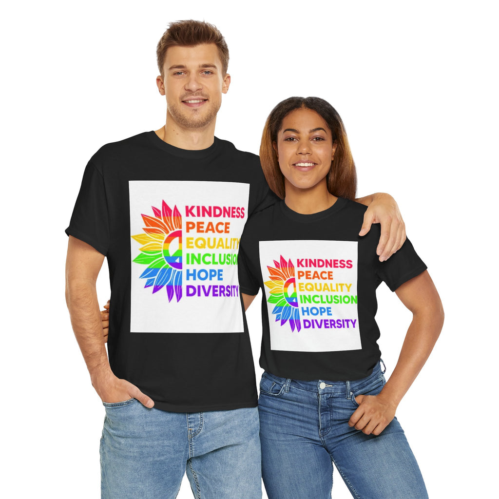 Rainbow Inclusivity Unisex Heavy Cotton Tee - Kindness, Peace, Equality, Hope & Diversity