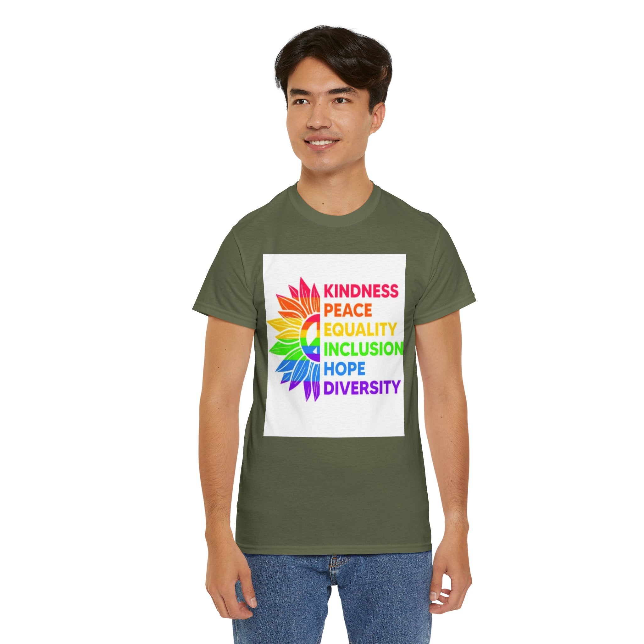 Rainbow Inclusivity Unisex Heavy Cotton Tee - Kindness, Peace, Equality, Hope & Diversity