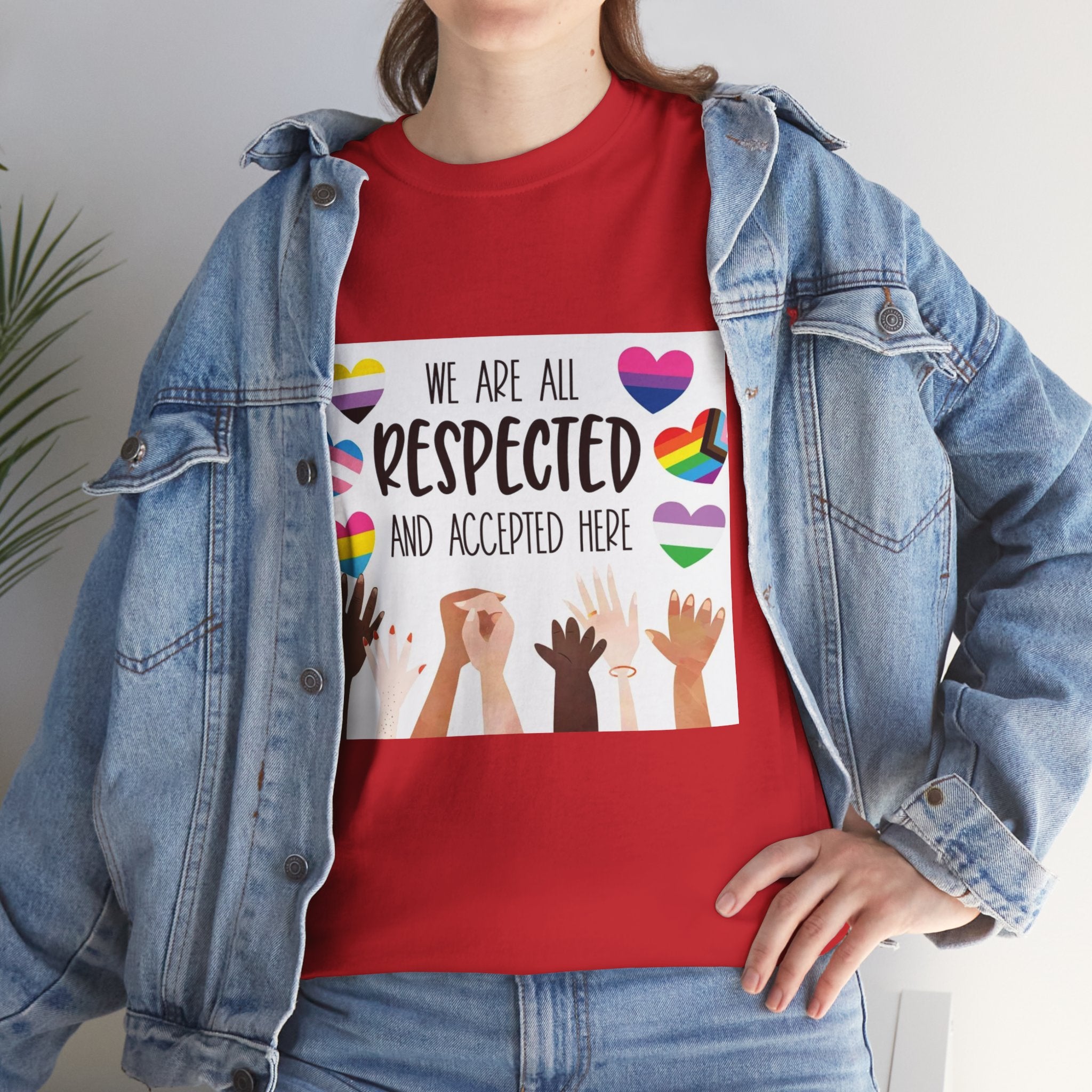 Inclusive Message Unisex Heavy Cotton Tee - "We Are All Respected and Accepted Here"  Inclusivity Unisex