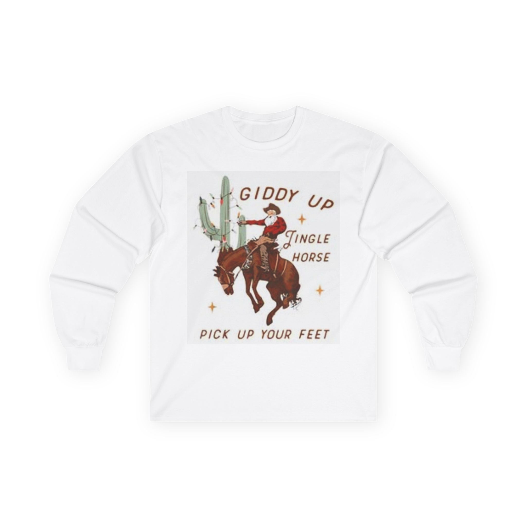 Western-Themed Long Sleeve Tee, Fun Holiday Gift, Unisex Graphic T-Shirt, Giddy Up Jingle Horse Tee, Cowboy Style Casual Wear, [...]