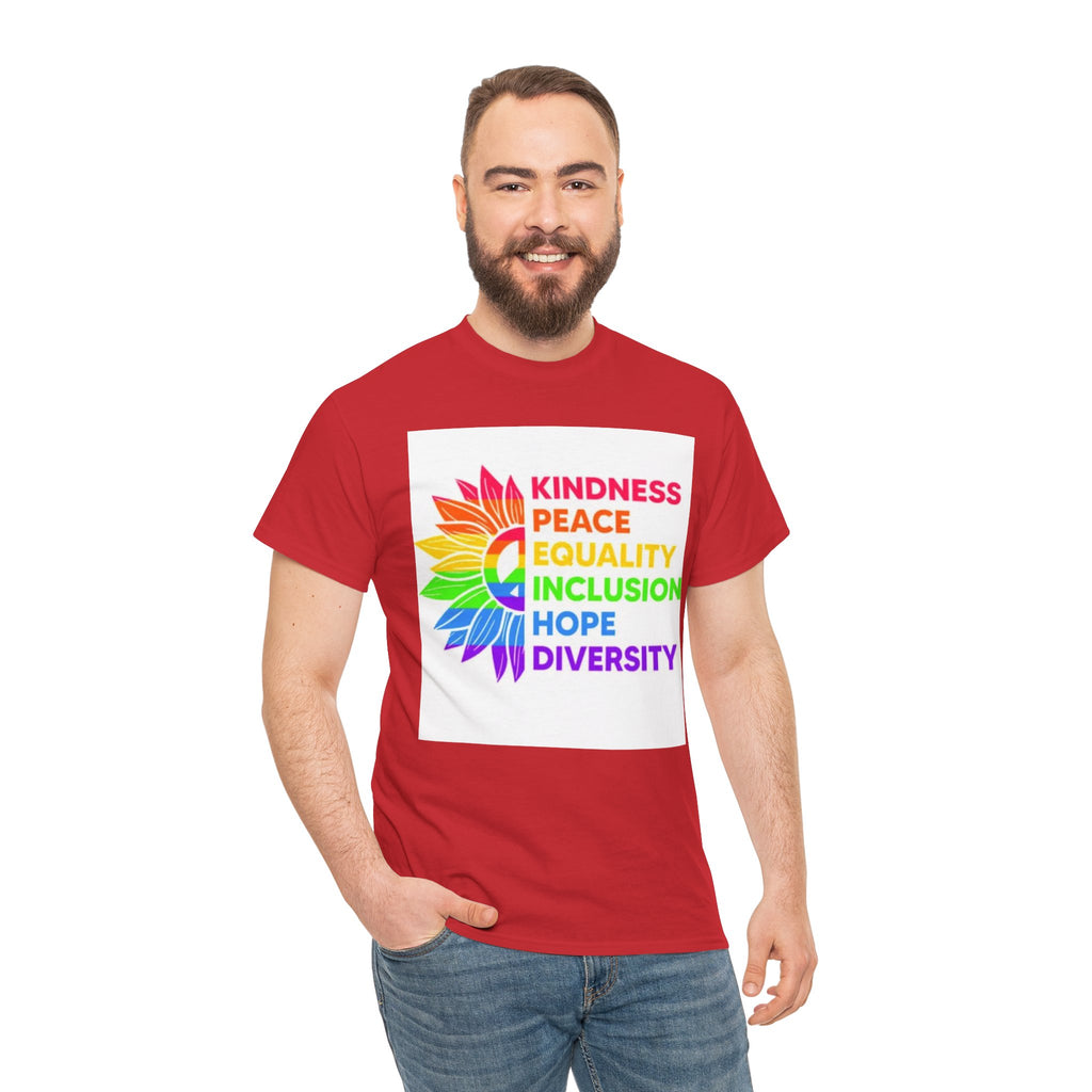 Rainbow Inclusivity Unisex Heavy Cotton Tee - Kindness, Peace, Equality, Hope & Diversity