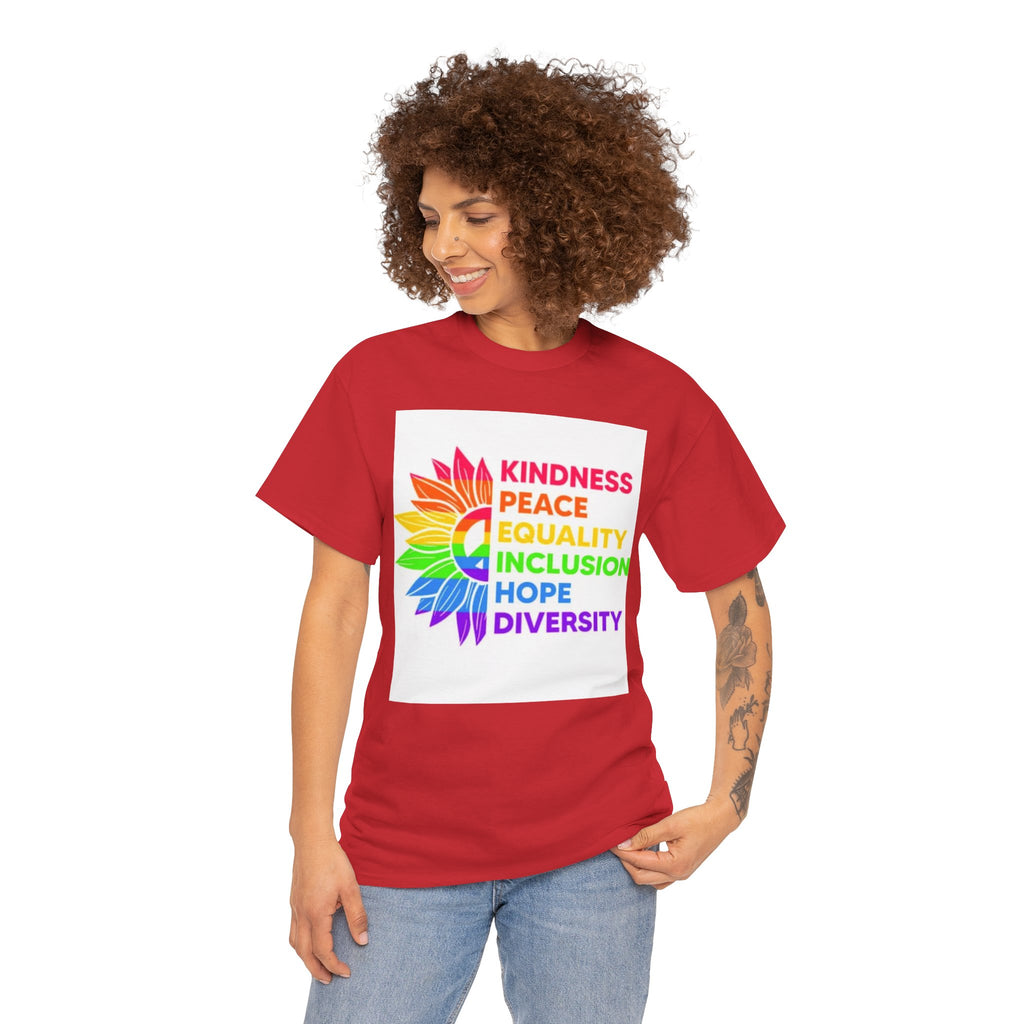 Rainbow Inclusivity Unisex Heavy Cotton Tee - Kindness, Peace, Equality, Hope & Diversity