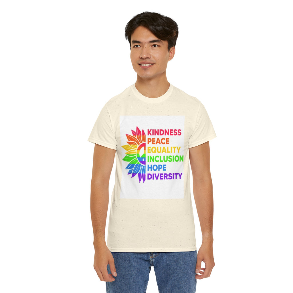 Rainbow Inclusivity Unisex Heavy Cotton Tee - Kindness, Peace, Equality, Hope & Diversity