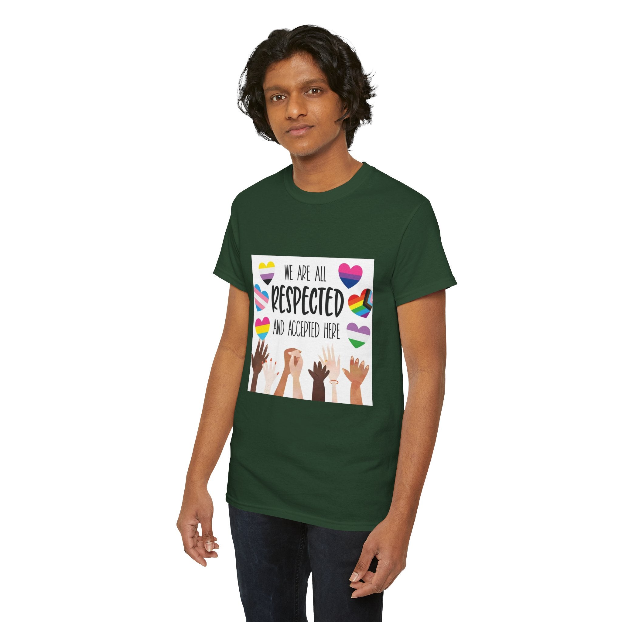 Inclusive Message Unisex Heavy Cotton Tee - "We Are All Respected and Accepted Here"  Inclusivity Unisex