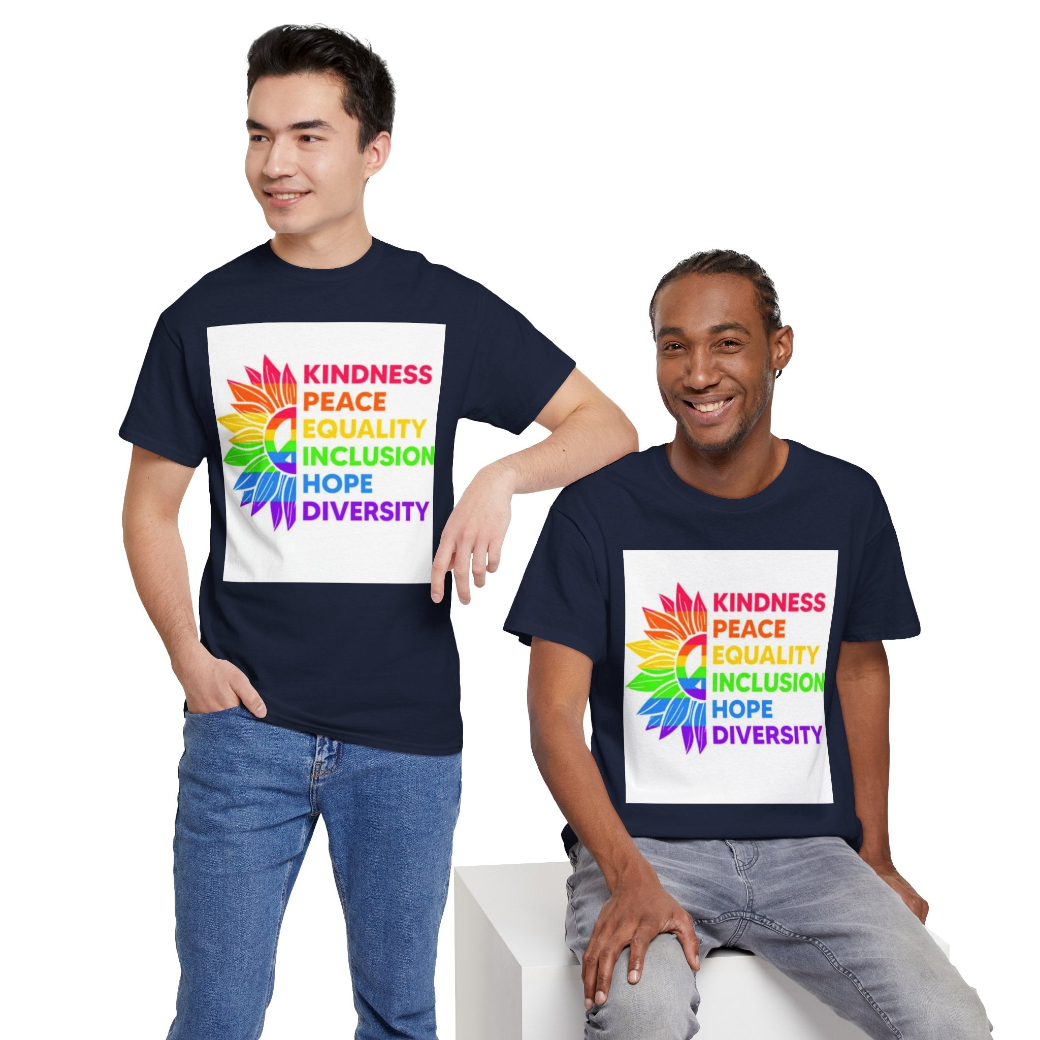 Rainbow Inclusivity Unisex Heavy Cotton Tee - Kindness, Peace, Equality, Hope & Diversity