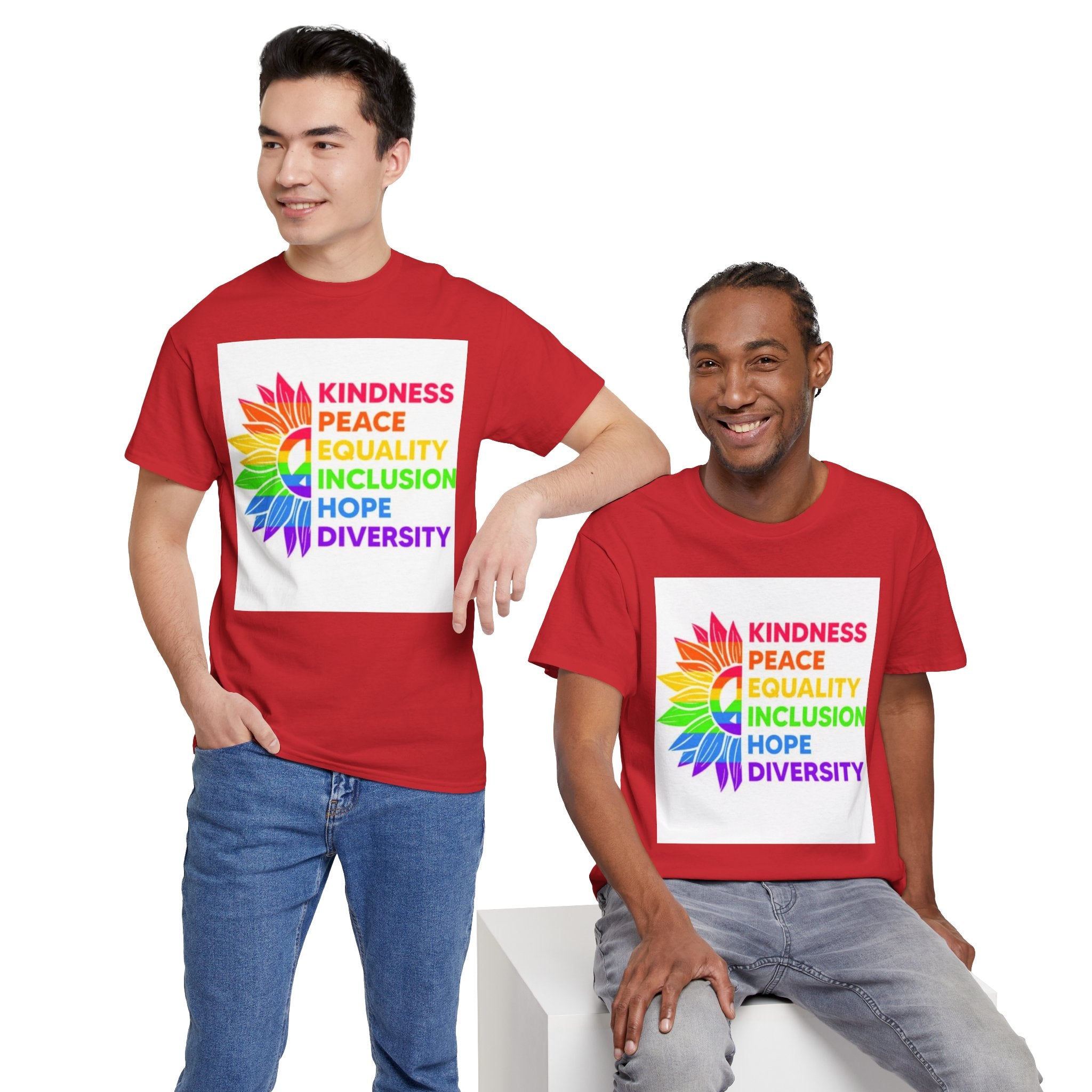 Rainbow Inclusivity Unisex Heavy Cotton Tee - Kindness, Peace, Equality, Hope & Diversity