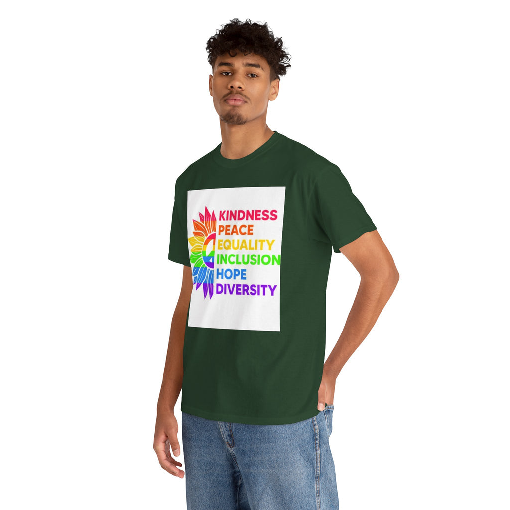 Rainbow Inclusivity Unisex Heavy Cotton Tee - Kindness, Peace, Equality, Hope & Diversity