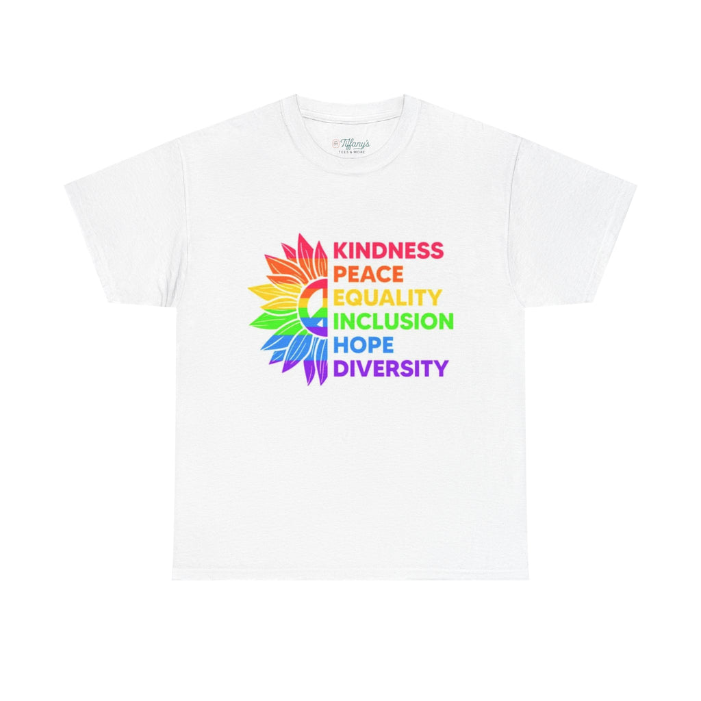 Rainbow Inclusivity Unisex Heavy Cotton Tee - Kindness, Peace, Equality, Hope & Diversity