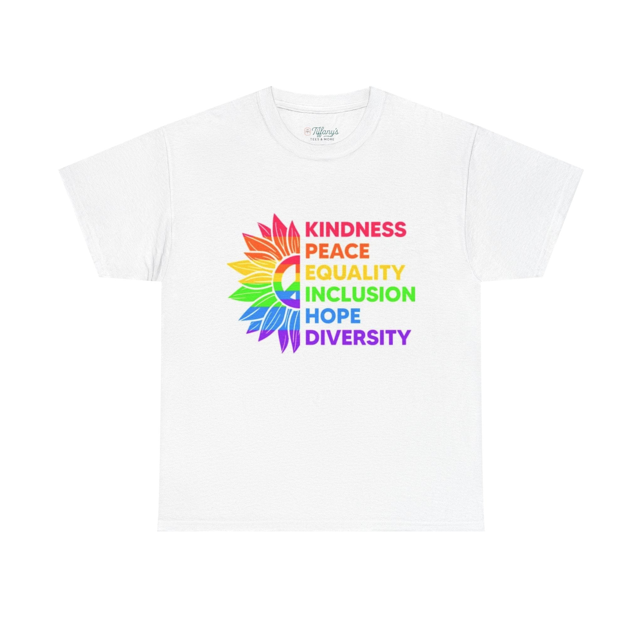 Rainbow Inclusivity Unisex Heavy Cotton Tee - Kindness, Peace, Equality, Hope & Diversity