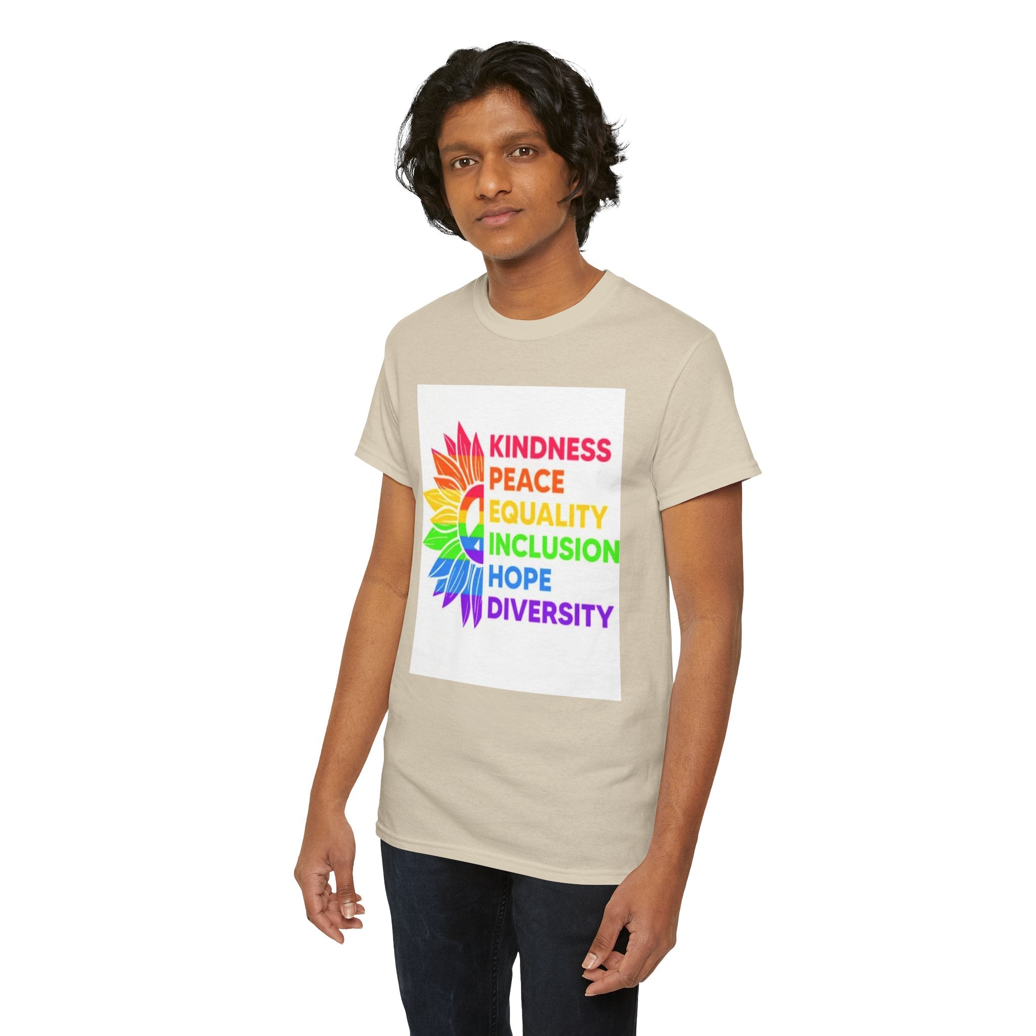 Rainbow Inclusivity Unisex Heavy Cotton Tee - Kindness, Peace, Equality, Hope & Diversity
