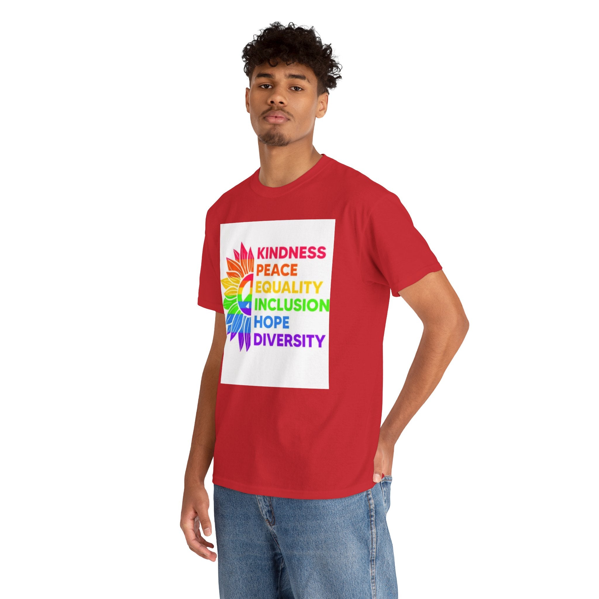 Rainbow Inclusivity Unisex Heavy Cotton Tee - Kindness, Peace, Equality, Hope & Diversity