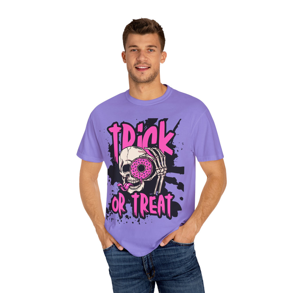 Trick or Treat Unisex Garment-Dyed T-Shirt, Halloween Shirt, Spooky Tee, Graphic T-Shirt, Casual Wear, Festival Clothing