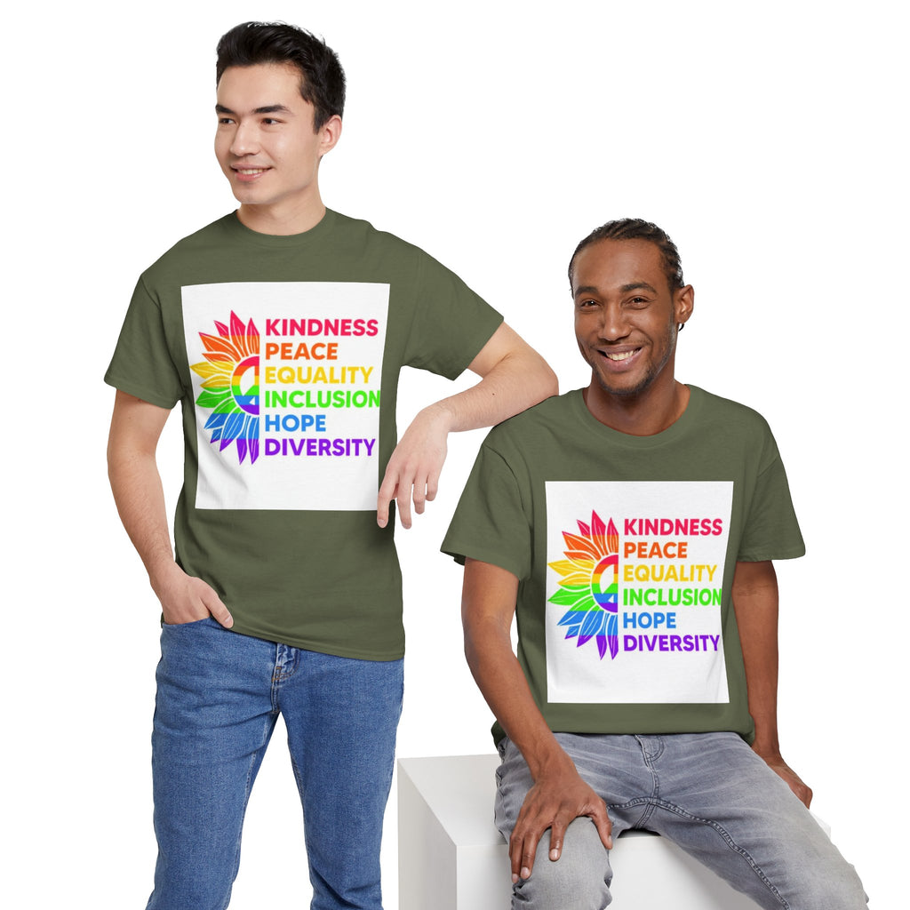 Rainbow Inclusivity Unisex Heavy Cotton Tee - Kindness, Peace, Equality, Hope & Diversity