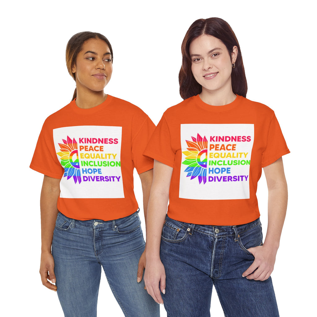 Rainbow Inclusivity Unisex Heavy Cotton Tee - Kindness, Peace, Equality, Hope & Diversity
