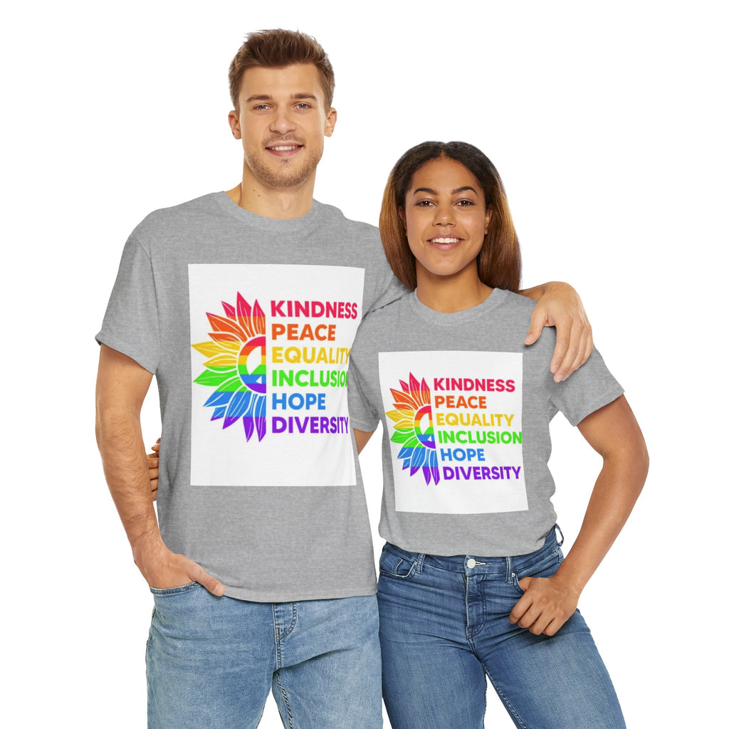 Rainbow Inclusivity Unisex Heavy Cotton Tee - Kindness, Peace, Equality, Hope & Diversity