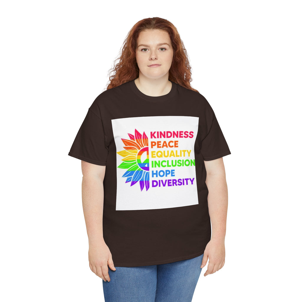 Rainbow Inclusivity Unisex Heavy Cotton Tee - Kindness, Peace, Equality, Hope & Diversity