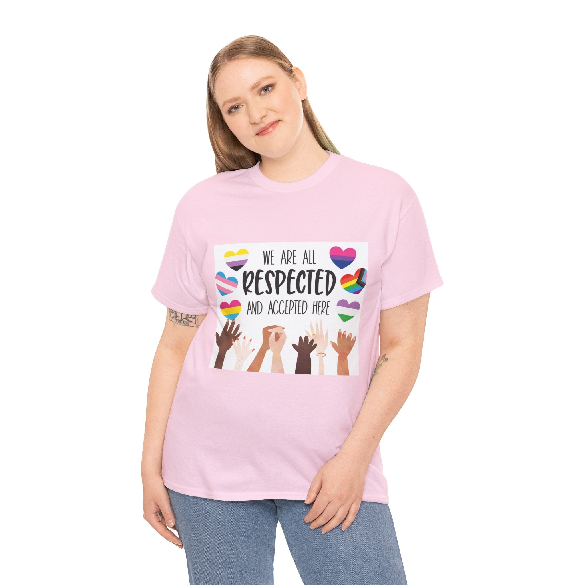 Inclusive Message Unisex Heavy Cotton Tee - "We Are All Respected and Accepted Here"  Inclusivity Unisex