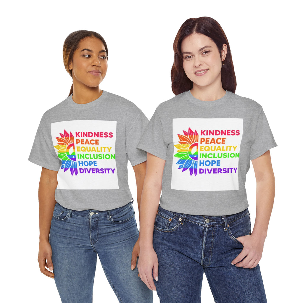 Rainbow Inclusivity Unisex Heavy Cotton Tee - Kindness, Peace, Equality, Hope & Diversity