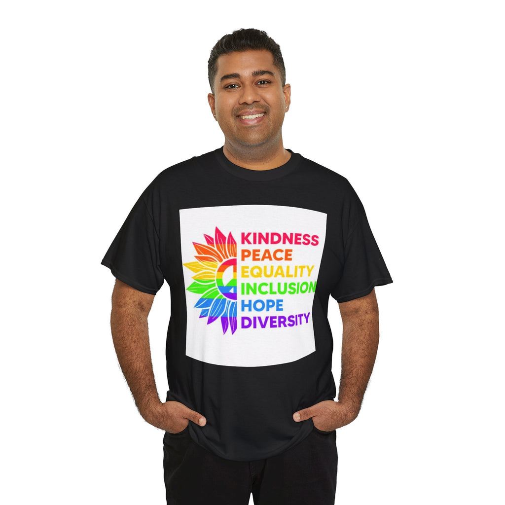 Rainbow Inclusivity Unisex Heavy Cotton Tee - Kindness, Peace, Equality, Hope & Diversity
