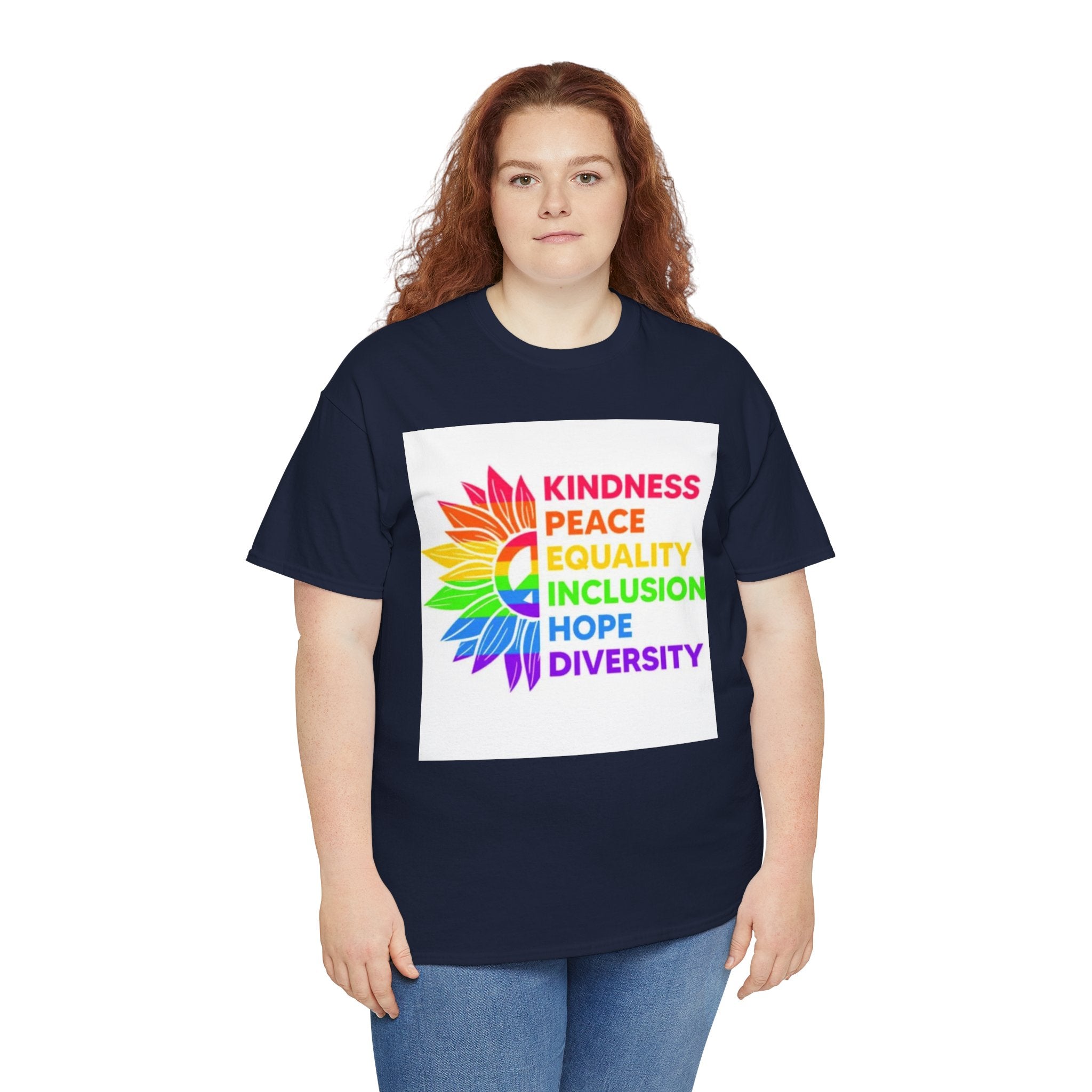 Rainbow Inclusivity Unisex Heavy Cotton Tee - Kindness, Peace, Equality, Hope & Diversity