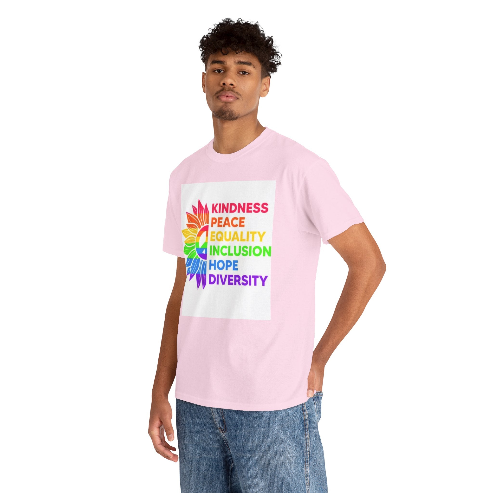 Rainbow Inclusivity Unisex Heavy Cotton Tee - Kindness, Peace, Equality, Hope & Diversity
