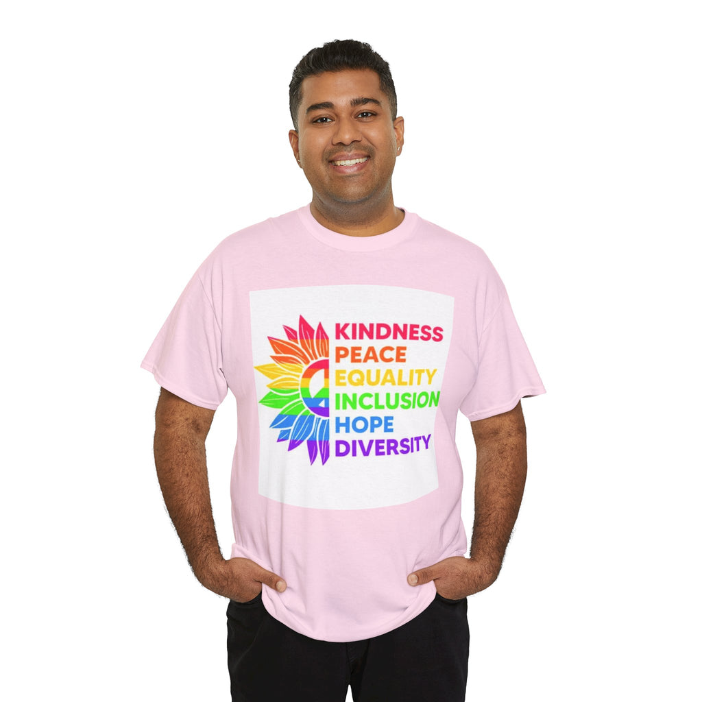 Rainbow Inclusivity Unisex Heavy Cotton Tee - Kindness, Peace, Equality, Hope & Diversity