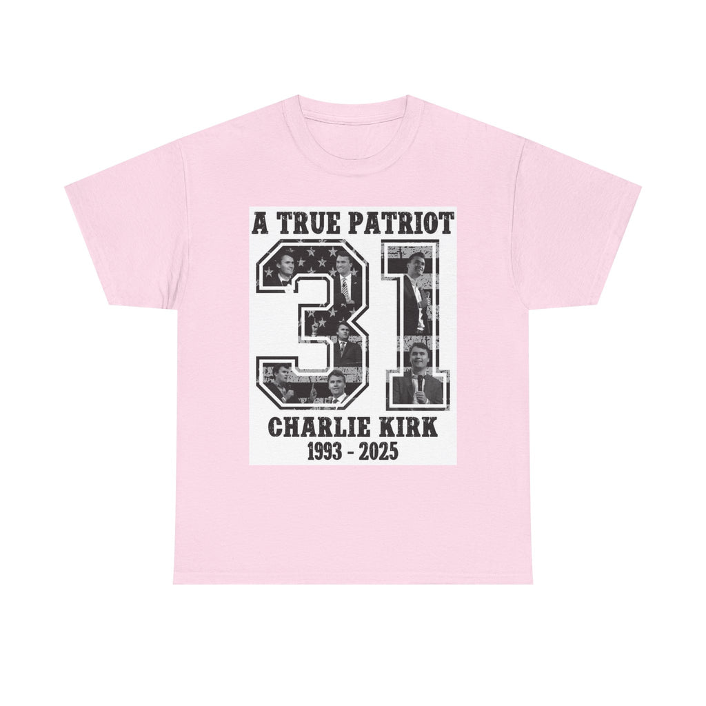 Patriotic Kirk Tribute Tee, Unisex Heavy Cotton Tee, Memorial Shirt, Tribute Gift, 4th of July, Casual Wear, Commemorative Apparel