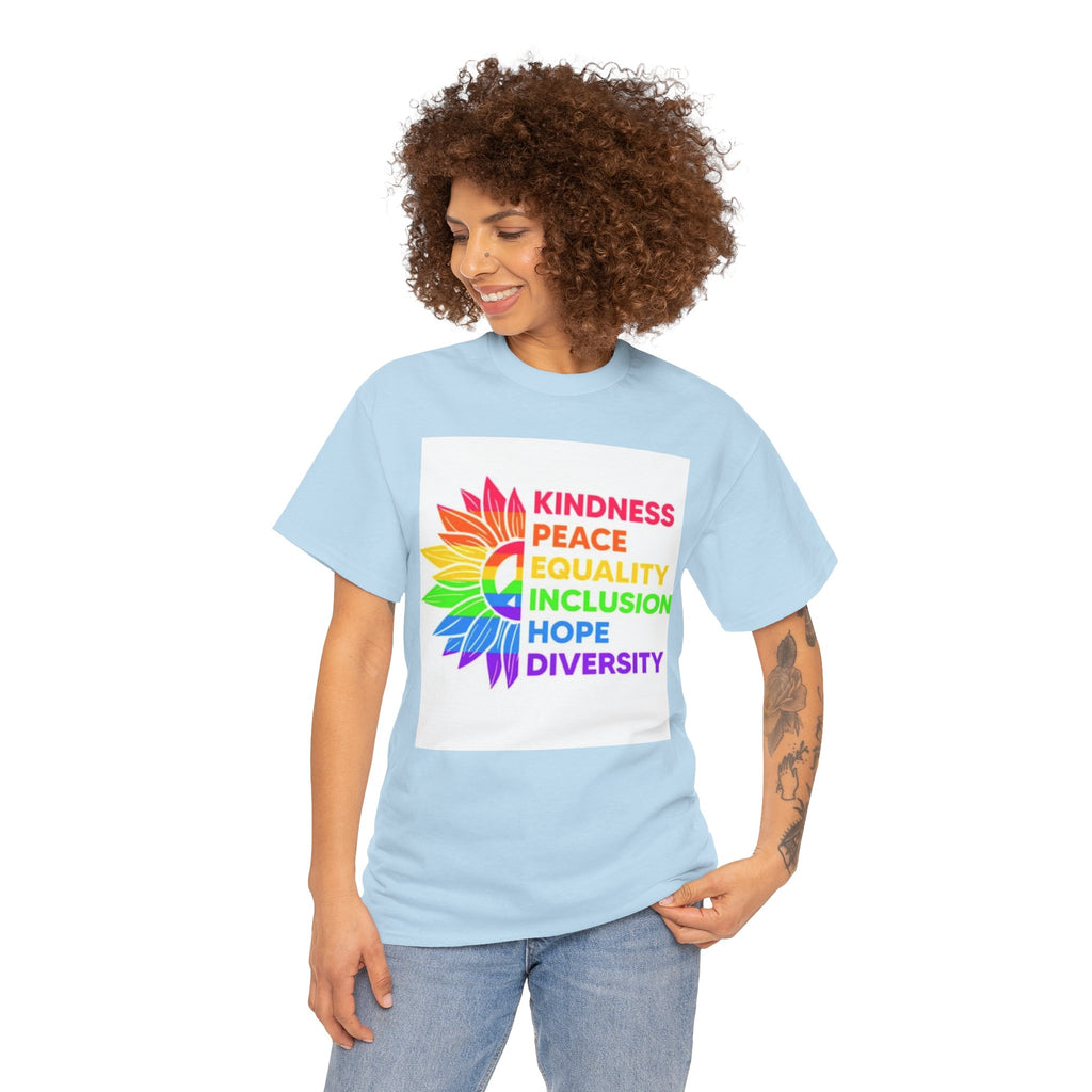 Rainbow Inclusivity Unisex Heavy Cotton Tee - Kindness, Peace, Equality, Hope & Diversity