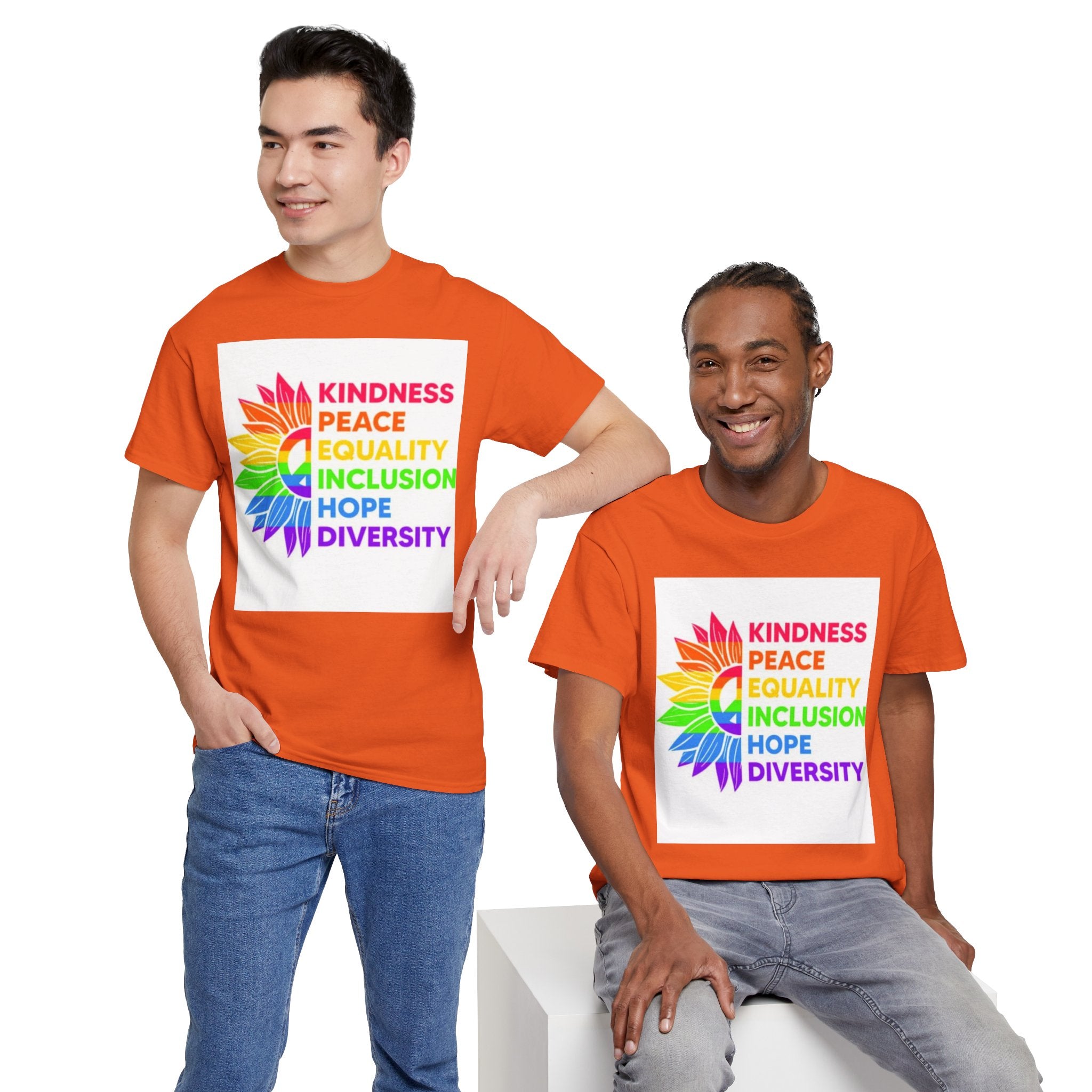 Rainbow Inclusivity Unisex Heavy Cotton Tee - Kindness, Peace, Equality, Hope & Diversity