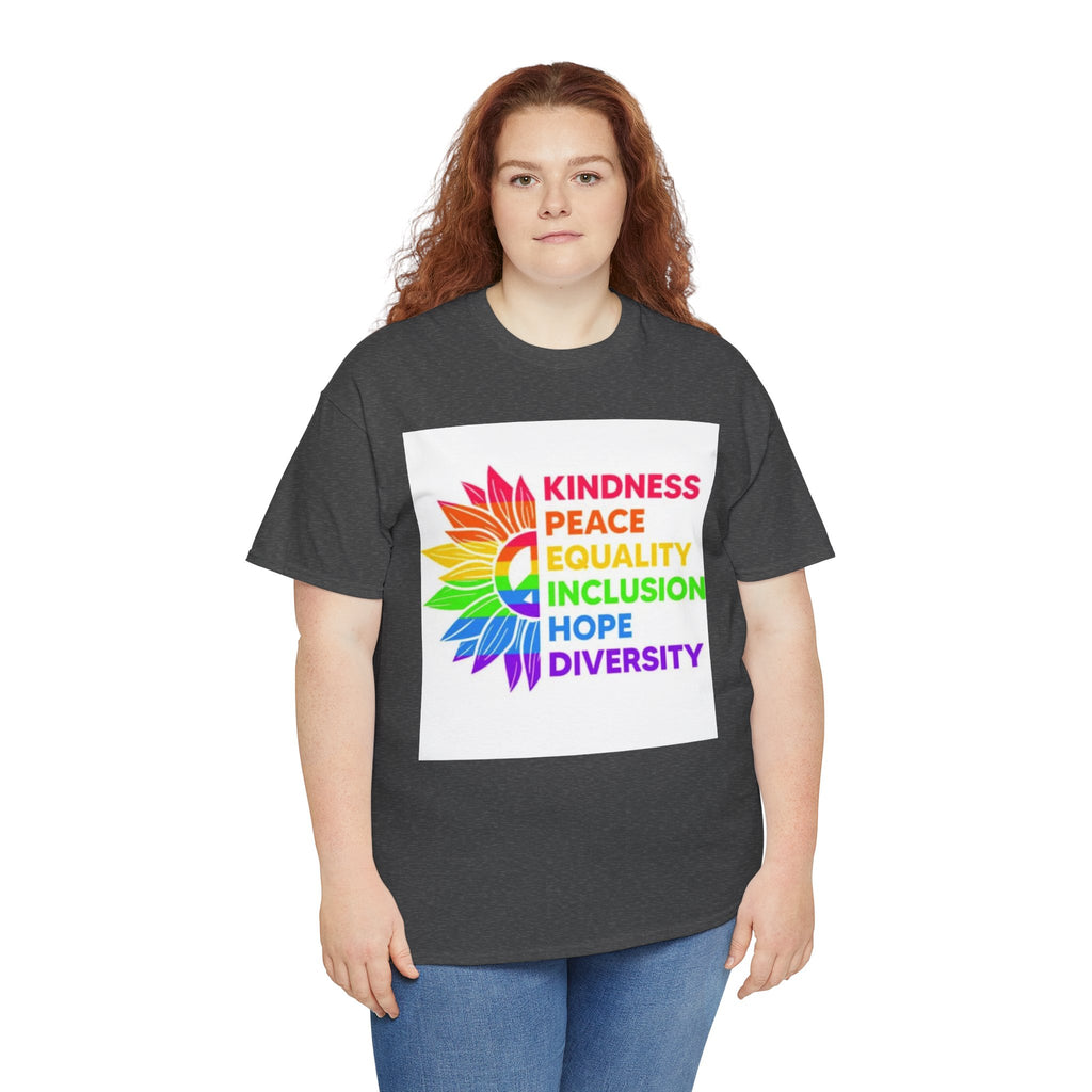 Rainbow Inclusivity Unisex Heavy Cotton Tee - Kindness, Peace, Equality, Hope & Diversity