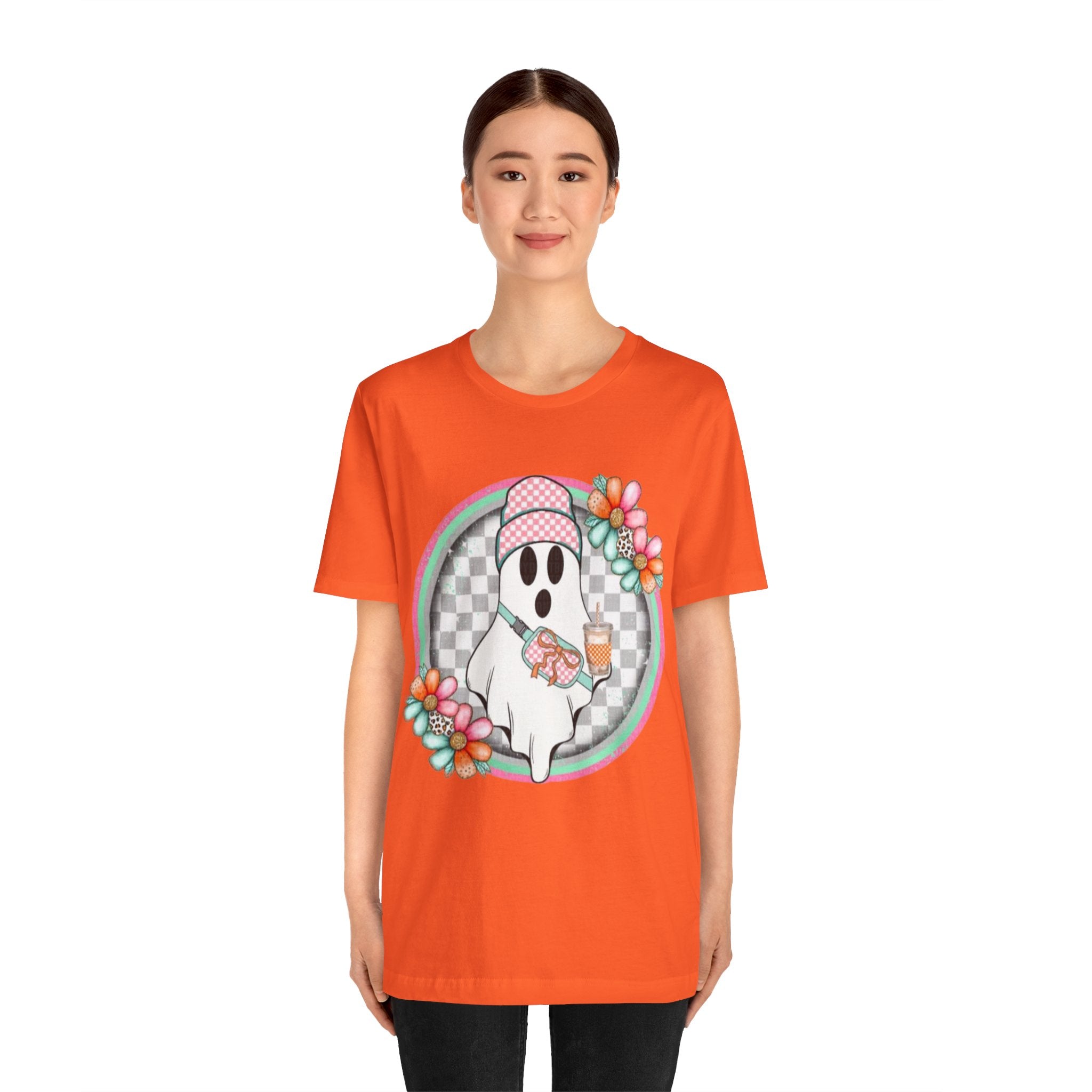 BOO Cute Ghost Drinking Tea Unisex T-Shirt, Fun Halloween Tee, Cozy Fall Apparel, Ghost Lover Gift, Casual Everyday Wear
