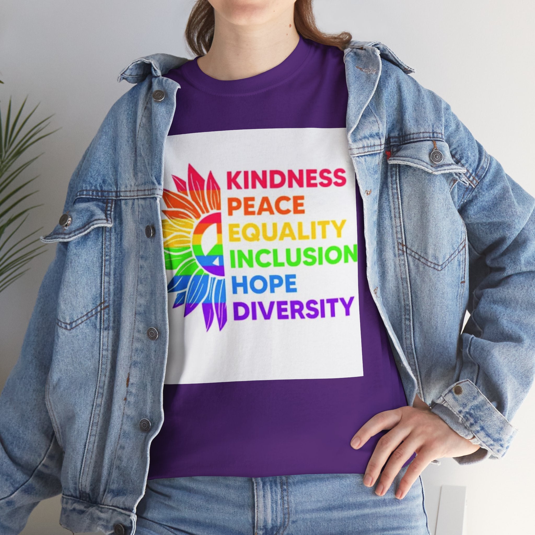 Rainbow Inclusivity Unisex Heavy Cotton Tee - Kindness, Peace, Equality, Hope & Diversity