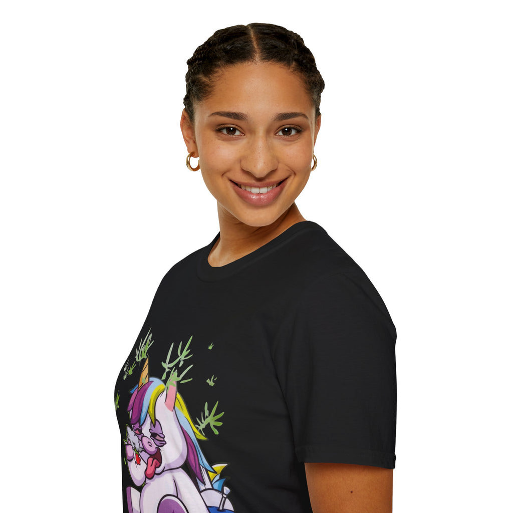 Playful Unicorn Graphic Tee, Surfer Style T-Shirt for Fun Lovers, Perfect Gift for Birthdays, Festivals, Casual Wear, Unisex Softstyle Shirt