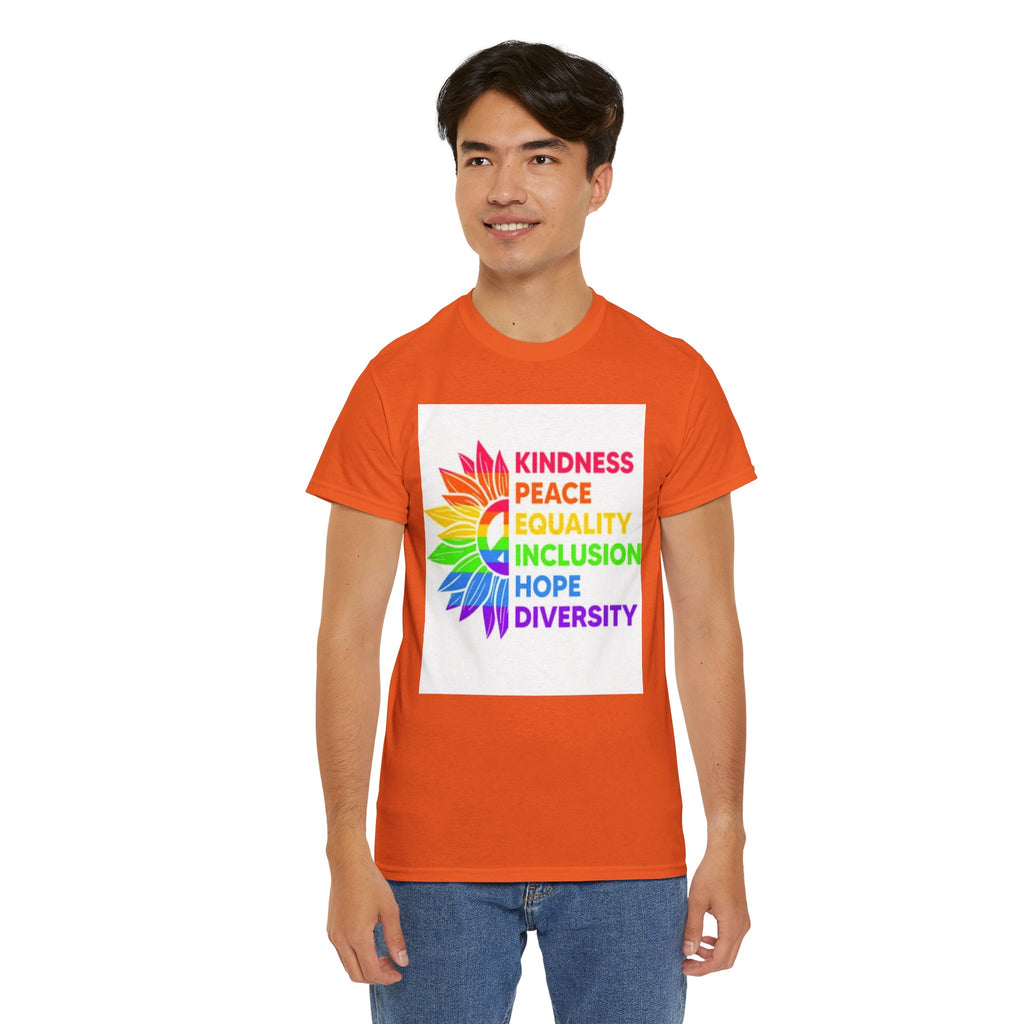 Rainbow Inclusivity Unisex Heavy Cotton Tee - Kindness, Peace, Equality, Hope & Diversity