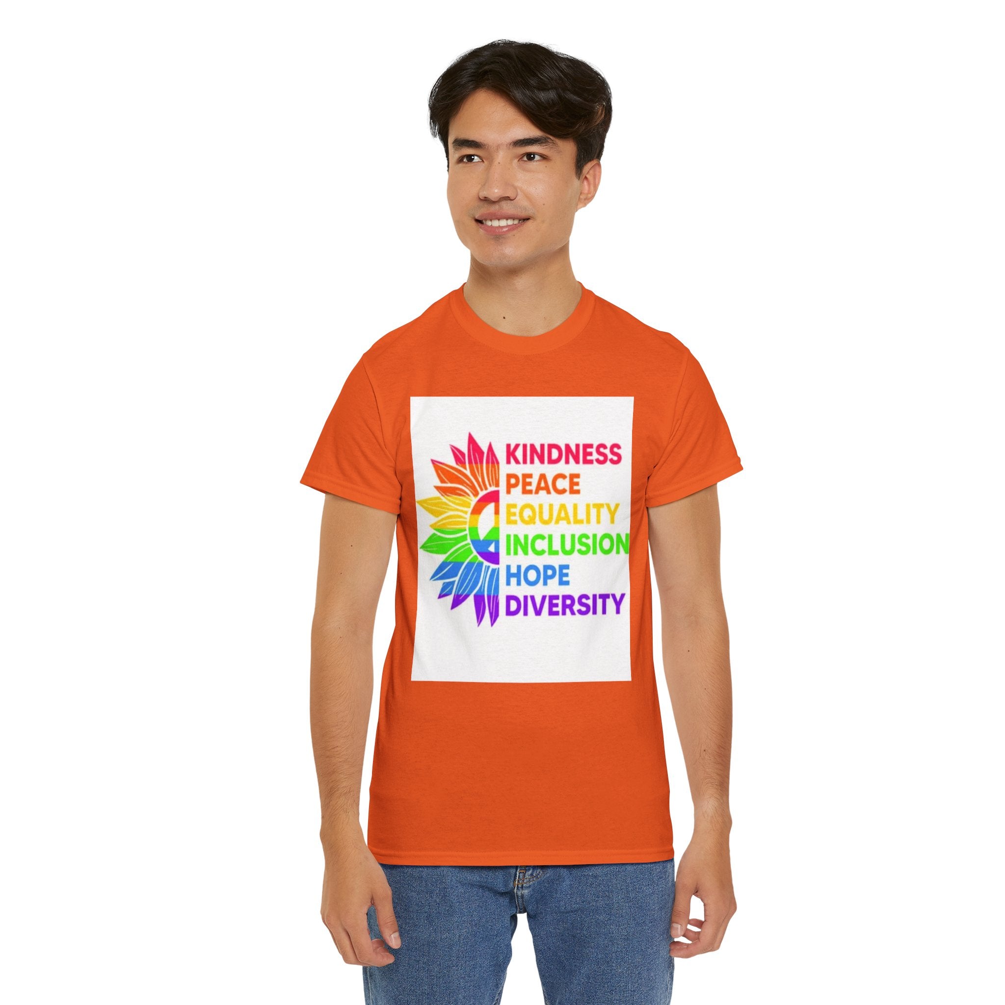 Rainbow Inclusivity Unisex Heavy Cotton Tee - Kindness, Peace, Equality, Hope & Diversity