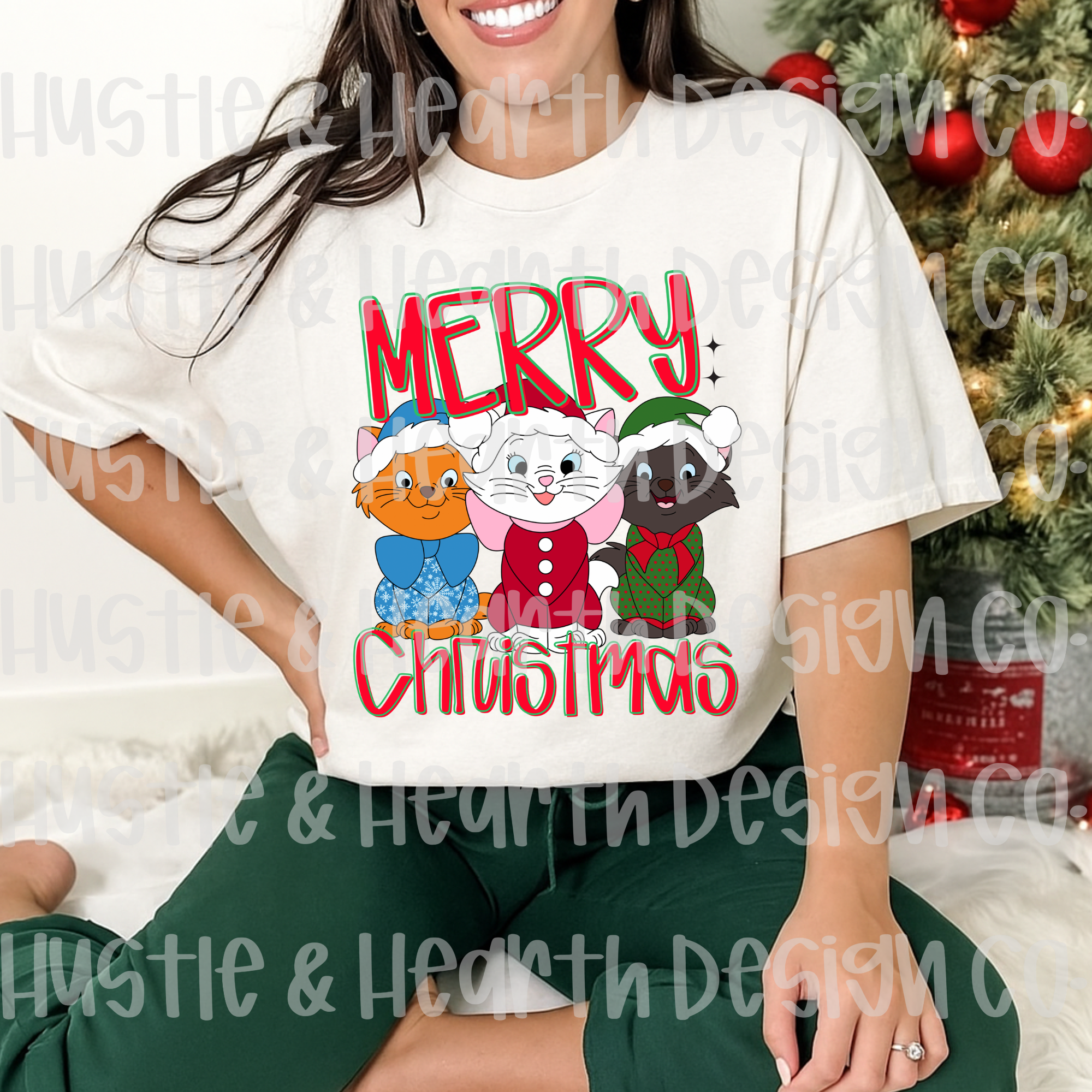 Christmas Cat Trio Tee — "Merry Christmas" Holiday Cat Lovers T-Shirt
