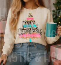 Christmas Tree Sweatshirt - 'Merry Christmas' Watercolor Holiday Crewneck