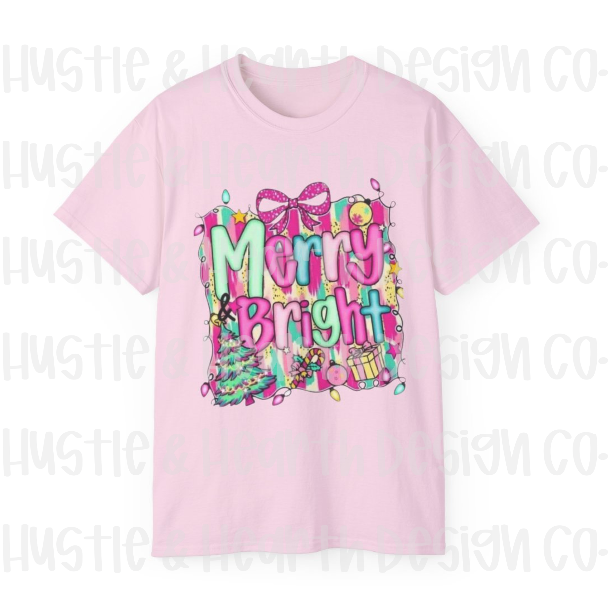 Merry & Bright Holiday Tee, Fun Christmas Gift, Unisex Cotton T-Shirt, Festive Apparel, Holiday Party Outfit, Casual Wear