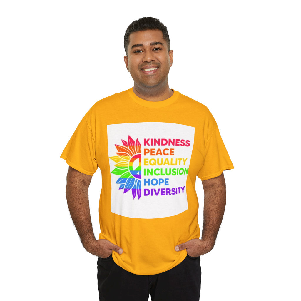 Rainbow Inclusivity Unisex Heavy Cotton Tee - Kindness, Peace, Equality, Hope & Diversity