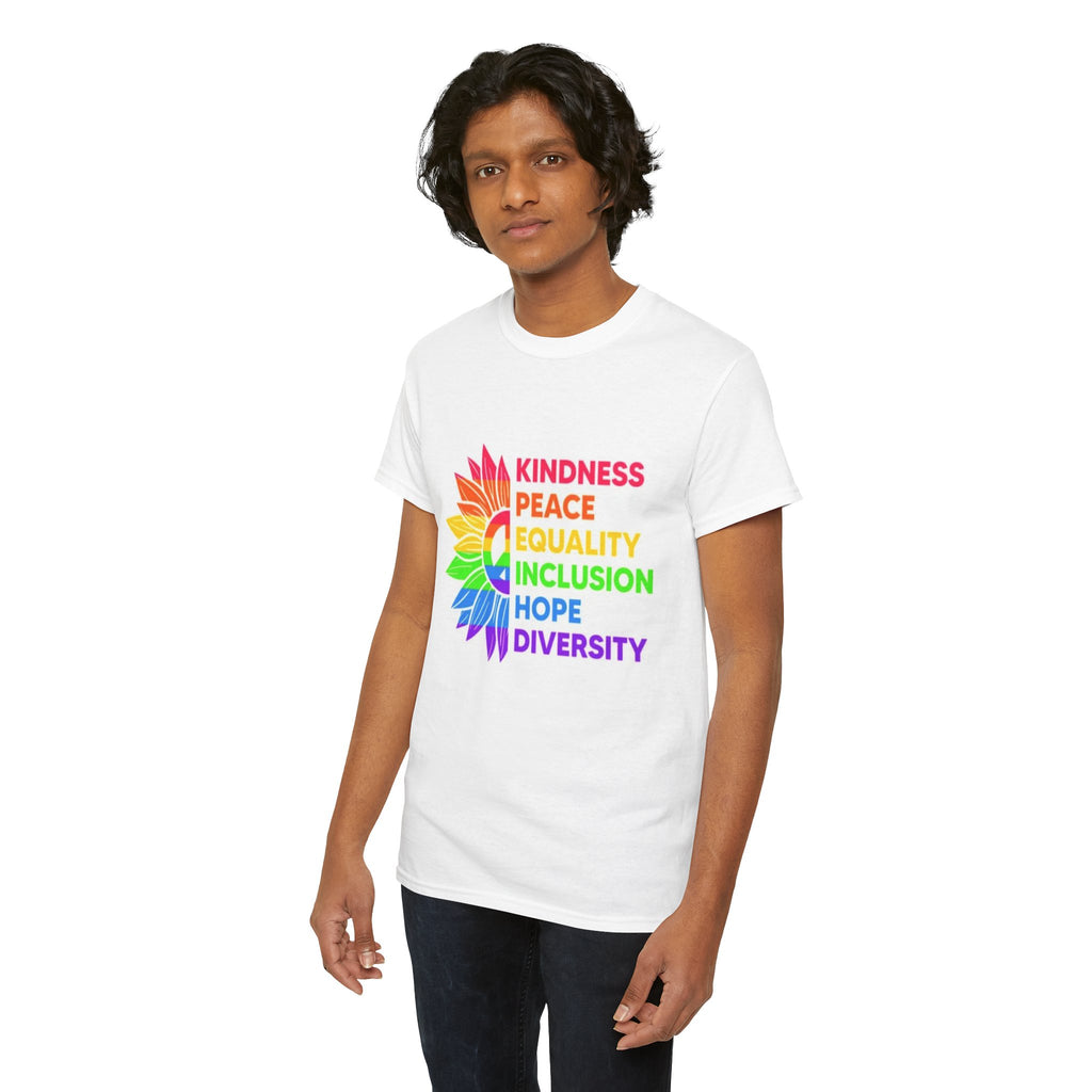 Rainbow Inclusivity Unisex Heavy Cotton Tee - Kindness, Peace, Equality, Hope & Diversity