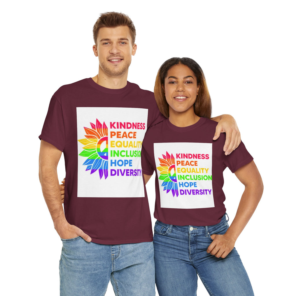 Rainbow Inclusivity Unisex Heavy Cotton Tee - Kindness, Peace, Equality, Hope & Diversity